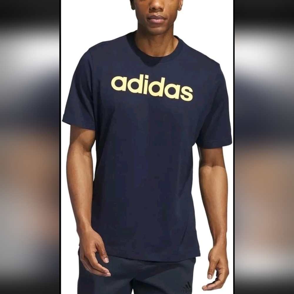 NWOT Adidas Men's Short‎ Sleeve Logo Navy With Gold Letters T-Shirt Size Small